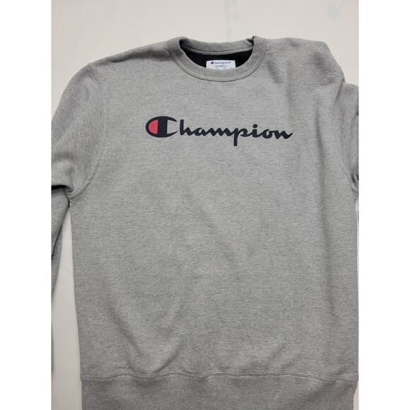 Champion Sweatshirt Men’s Medium Crewneck Spellout Long Sleeve Grey - Picture 2 of 10